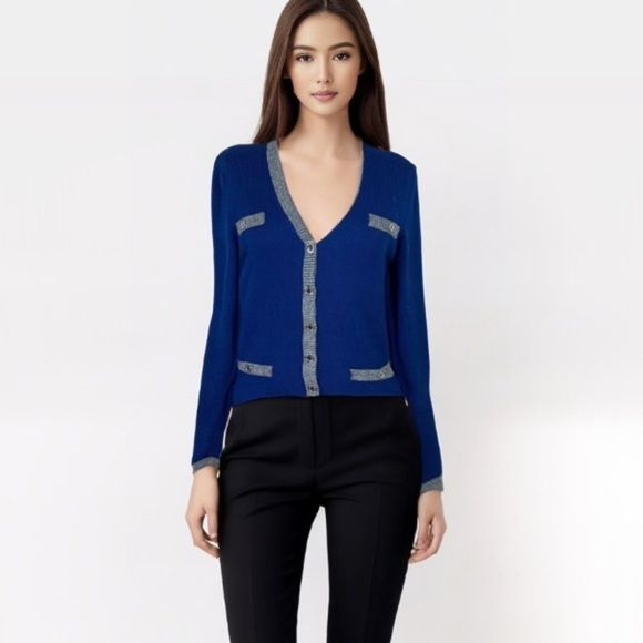 Karl Lagerfeld‎ Paris Blue Cardigan with Silver Trim C3 - Picture 1 of 15